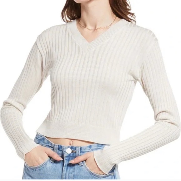 BP Reagan V Neck Sweater in Ivory - Picture 1 of 11